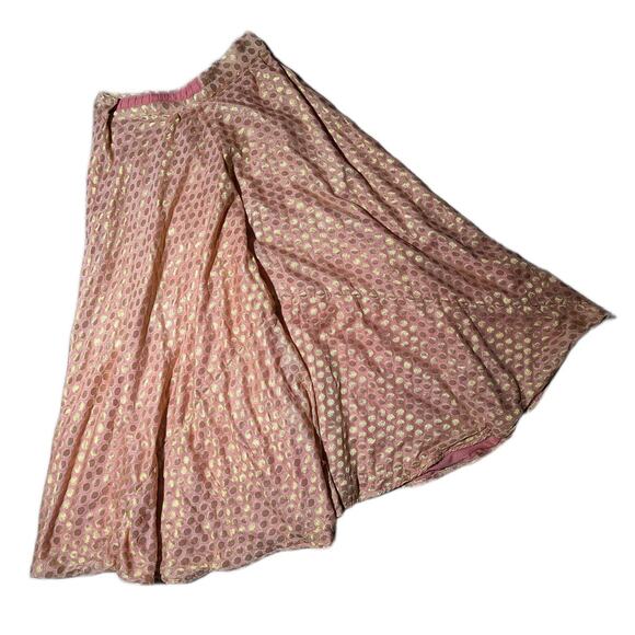 Vtg 1970s Coral Orange Gold Metallic Dot Elephant Bell Bottom Adjustable Pants M - Picture 1 of 3